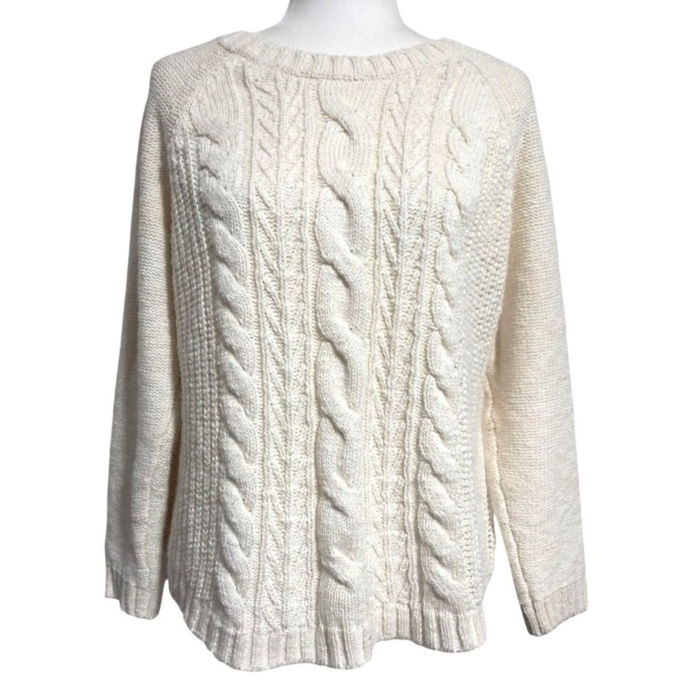 Vintage Y2K Sonoma Cream Cable Knit Cropped Sweater 2000s Kohls McBling Coquette